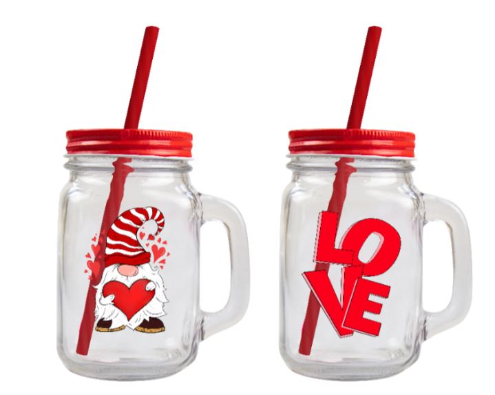 Valentines Day Mason Jar With Straw 450ml - Click Image to Close