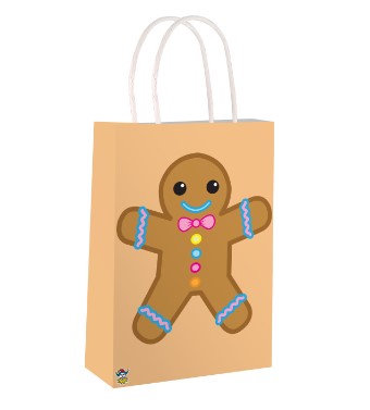 Gingerbread Man Christmas Paper Party Bag with Handles