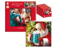 Christmas Square Traditional Santa 2 Design Card Pack Of 10