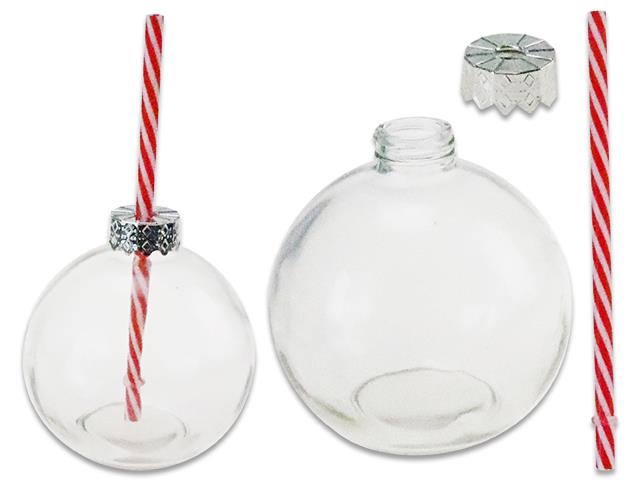Christmas Glass With Straw 400ml - Click Image to Close