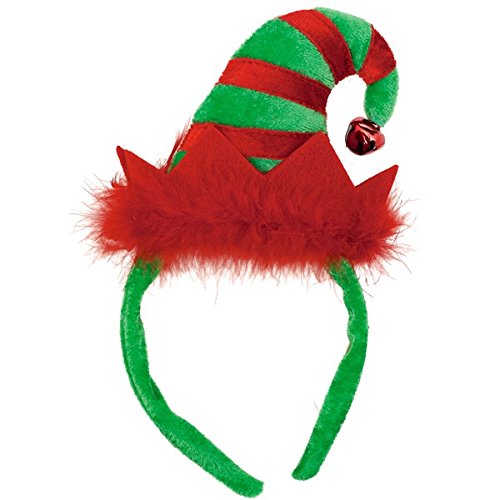 Christmas Elf Hat Headband With Feather & Bell Decoration - Click Image to Close